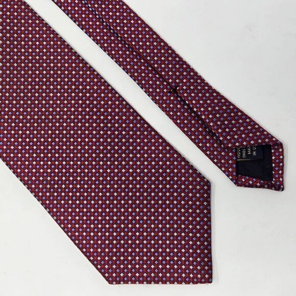 BROOKS BROTHERS SILK TIE RED WHITE BLUE MICRO SQUARE PLAID TEXTURED 3.5" X 60" - Picture 1 of 2